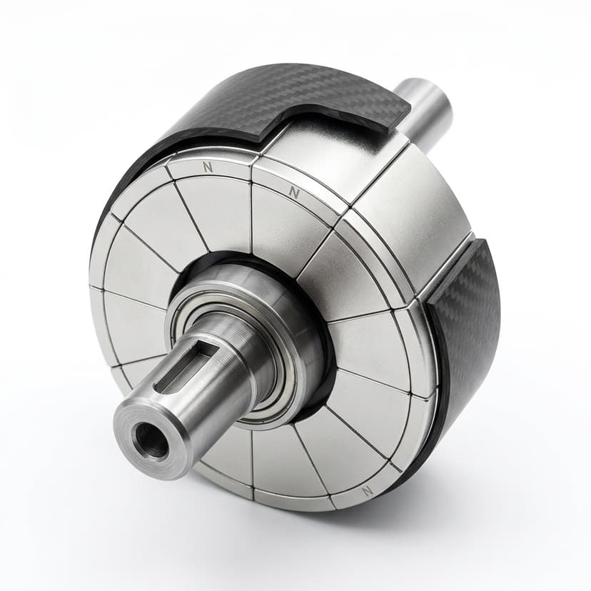 Halbach BLDC motor rotor with carbon fiber retention sleeve and precision shaft