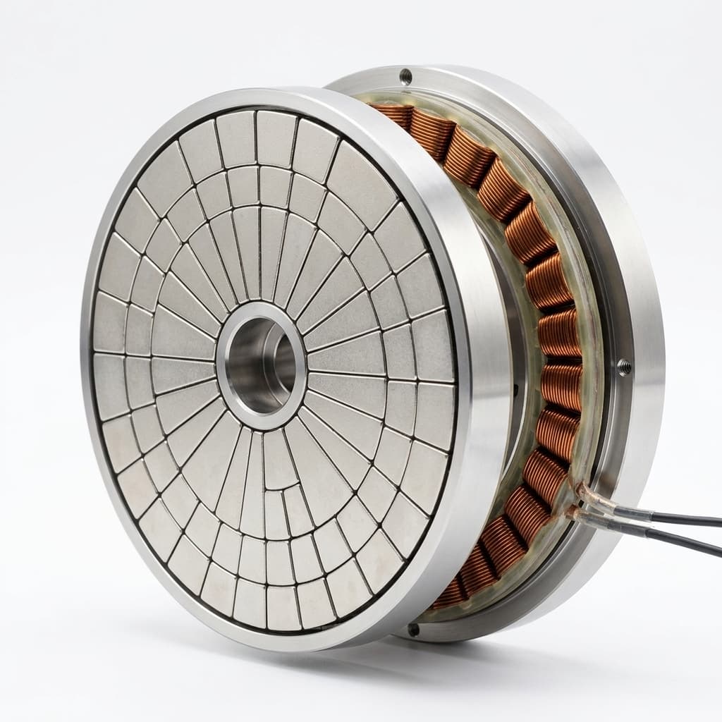 Coreless direct-drive Halbach axial flux motor with segmented magnet rotor and precision copper stator windings