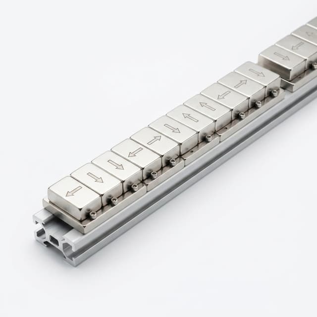 Modular linear Halbach array with NdFeB magnets on aluminum extrusion rail